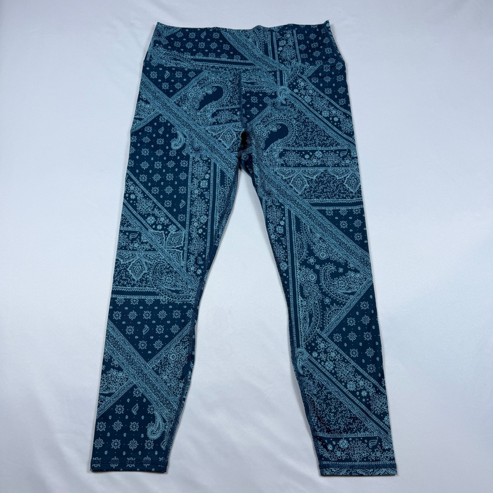 Fabletics PowerHold Leggings Women S‎ Teal Paisley Bandana Strappy Back